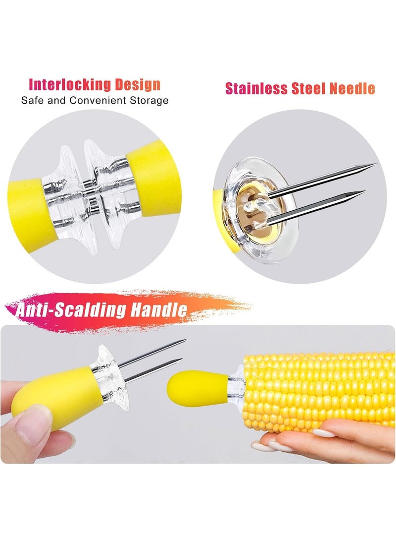 jaexest 12 قطعة (6 أزواج) حاملي الذرة من الفولاذ المقاوم للصدأ ، مزدوج البرونج المتداخل الذرة كوب سكيورز شوكات ، مثالية لعيد رمضان ، شواء ، الطبخ المنزلي والحفلات في الهواء الطلق (4 ألوان) - Image 3